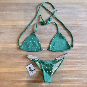 NWT Ravish Sands Rhinestone Green Competition Bikini Size S